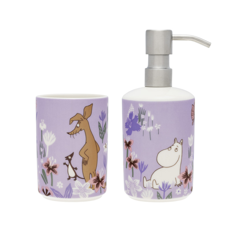 Moomin Toothbrush Holder and Soap Dispenser Set Flower Garden