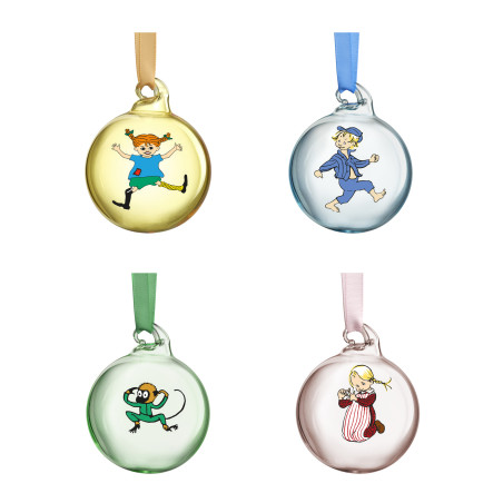 Pippi and Emil Set of 4 Christmas Ball  5 cm 