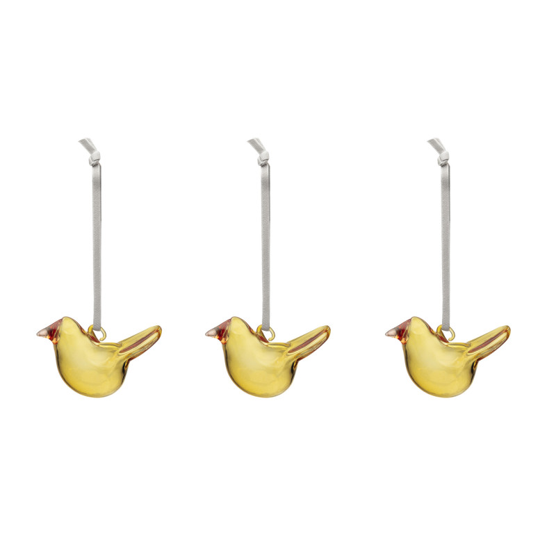 Iittala Oiva Toikka Glass Mini Birds Yellow Decor Set of 3