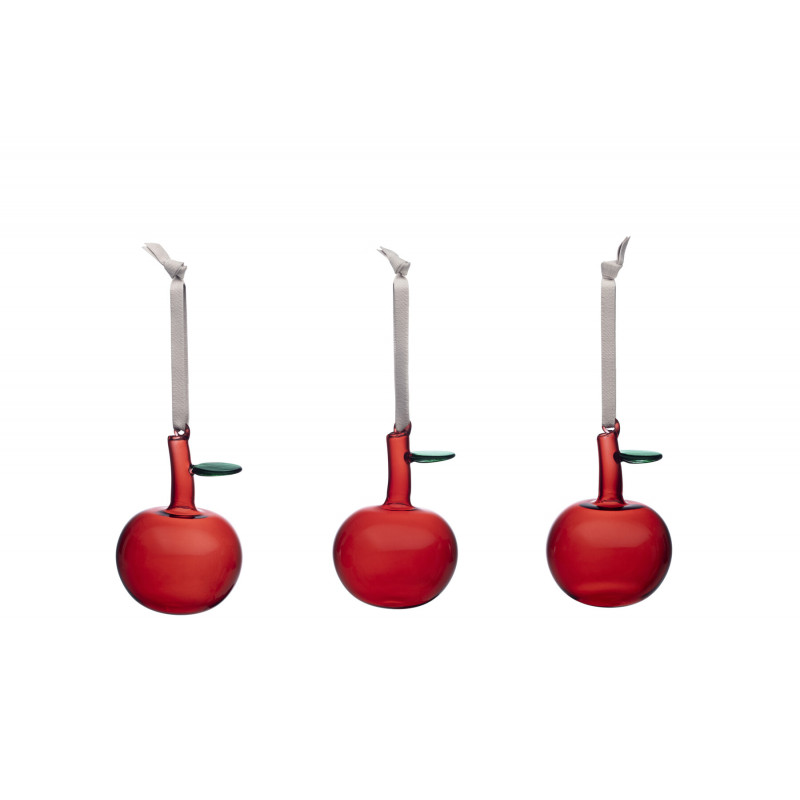 Iittala Oiva Toikka Glass Apple Red 60 mm Set of 3